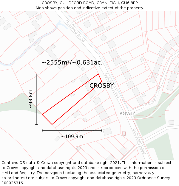 CROSBY, GUILDFORD ROAD, CRANLEIGH, GU6 8PP: Plot and title map