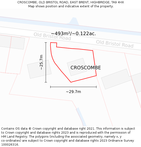 CROSCOMBE, OLD BRISTOL ROAD, EAST BRENT, HIGHBRIDGE, TA9 4HX: Plot and title map