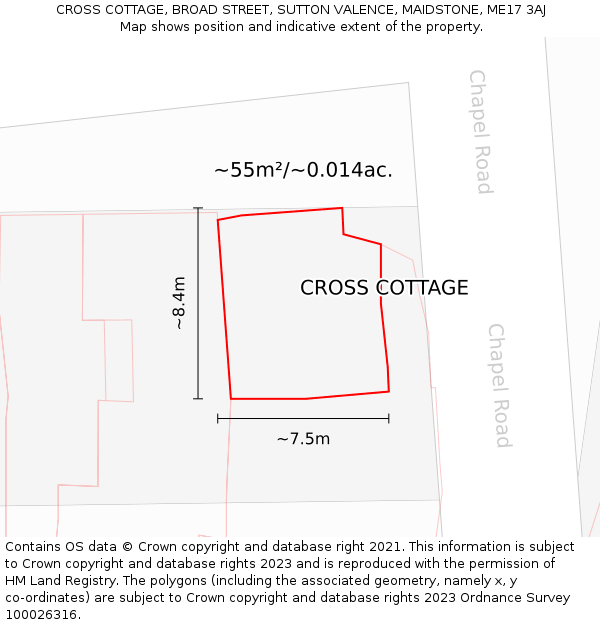 CROSS COTTAGE, BROAD STREET, SUTTON VALENCE, MAIDSTONE, ME17 3AJ: Plot and title map