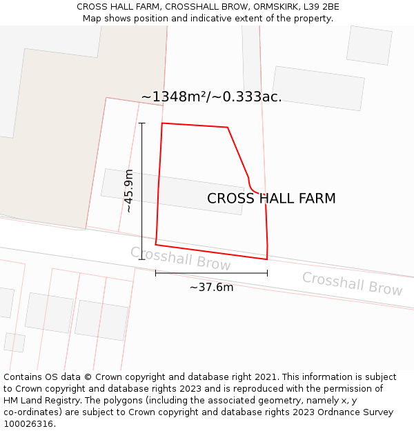 CROSS HALL FARM, CROSSHALL BROW, ORMSKIRK, L39 2BE: Plot and title map