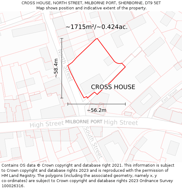 CROSS HOUSE, NORTH STREET, MILBORNE PORT, SHERBORNE, DT9 5ET: Plot and title map
