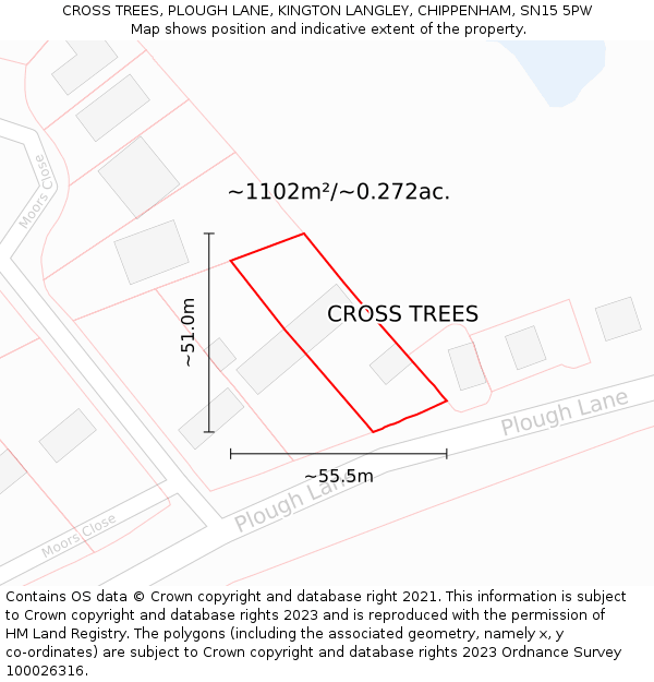 CROSS TREES, PLOUGH LANE, KINGTON LANGLEY, CHIPPENHAM, SN15 5PW: Plot and title map