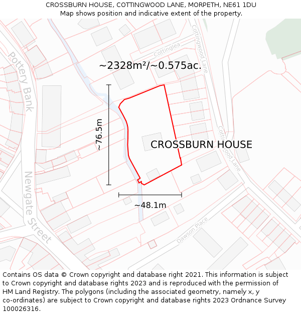 CROSSBURN HOUSE, COTTINGWOOD LANE, MORPETH, NE61 1DU: Plot and title map