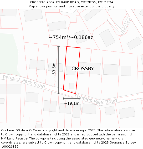 CROSSBY, PEOPLES PARK ROAD, CREDITON, EX17 2DA: Plot and title map