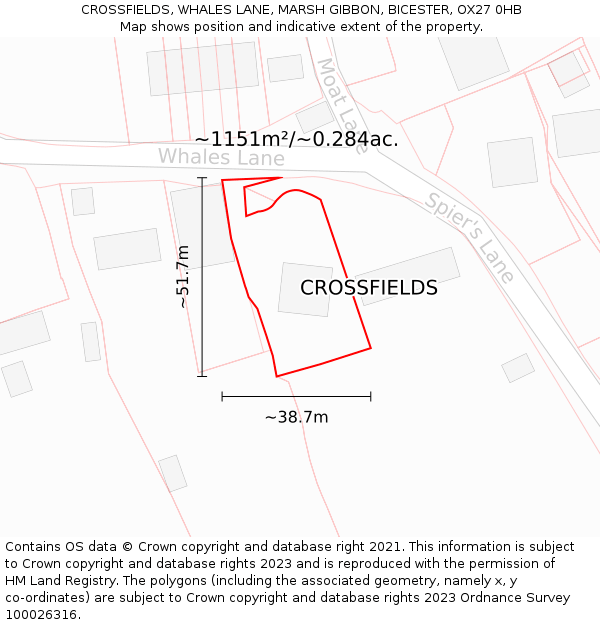 CROSSFIELDS, WHALES LANE, MARSH GIBBON, BICESTER, OX27 0HB: Plot and title map