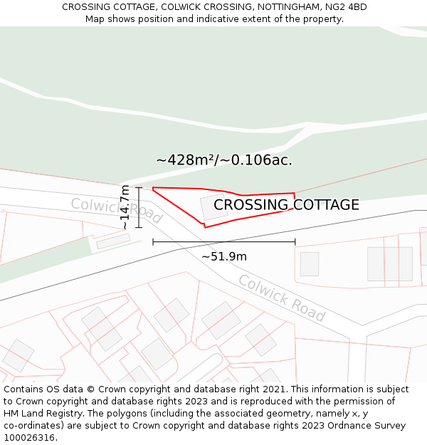 CROSSING COTTAGE, COLWICK CROSSING, NOTTINGHAM, NG2 4BD: Plot and title map