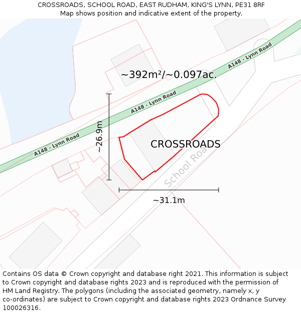 CROSSROADS, SCHOOL ROAD, EAST RUDHAM, KING'S LYNN, PE31 8RF: Plot and title map