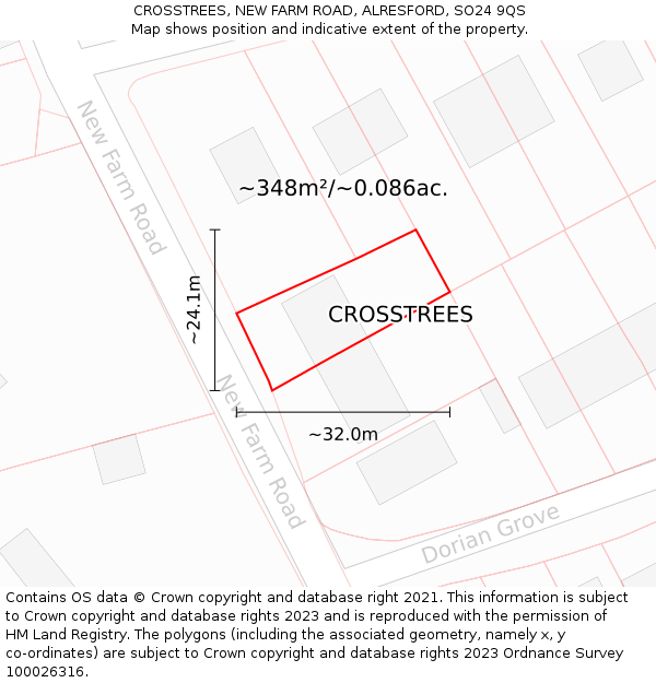 CROSSTREES, NEW FARM ROAD, ALRESFORD, SO24 9QS: Plot and title map