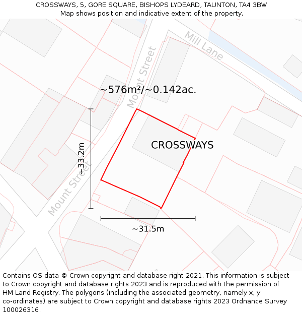 CROSSWAYS, 5, GORE SQUARE, BISHOPS LYDEARD, TAUNTON, TA4 3BW: Plot and title map