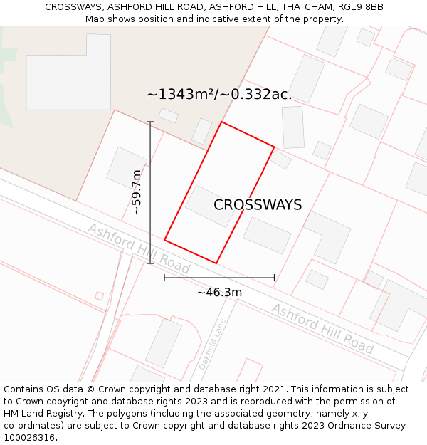 CROSSWAYS, ASHFORD HILL ROAD, ASHFORD HILL, THATCHAM, RG19 8BB: Plot and title map