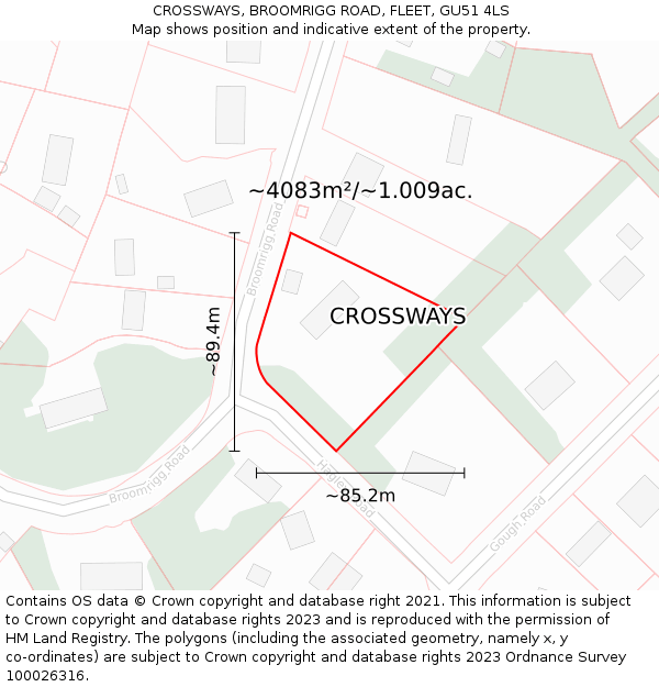 CROSSWAYS, BROOMRIGG ROAD, FLEET, GU51 4LS: Plot and title map