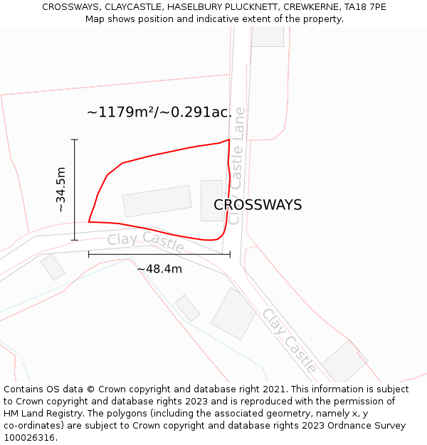 CROSSWAYS, CLAYCASTLE, HASELBURY PLUCKNETT, CREWKERNE, TA18 7PE: Plot and title map