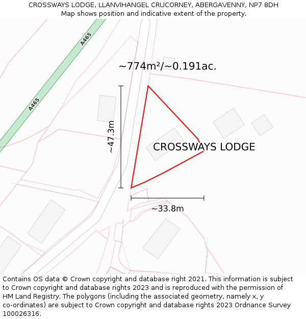 CROSSWAYS LODGE, LLANVIHANGEL CRUCORNEY, ABERGAVENNY, NP7 8DH: Plot and title map