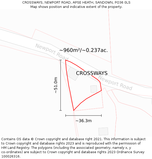 CROSSWAYS, NEWPORT ROAD, APSE HEATH, SANDOWN, PO36 0LS: Plot and title map