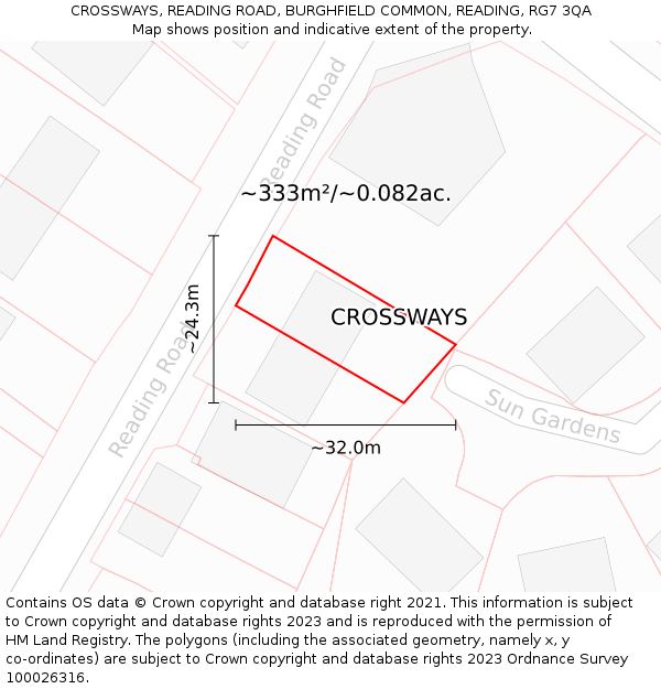 CROSSWAYS, READING ROAD, BURGHFIELD COMMON, READING, RG7 3QA: Plot and title map