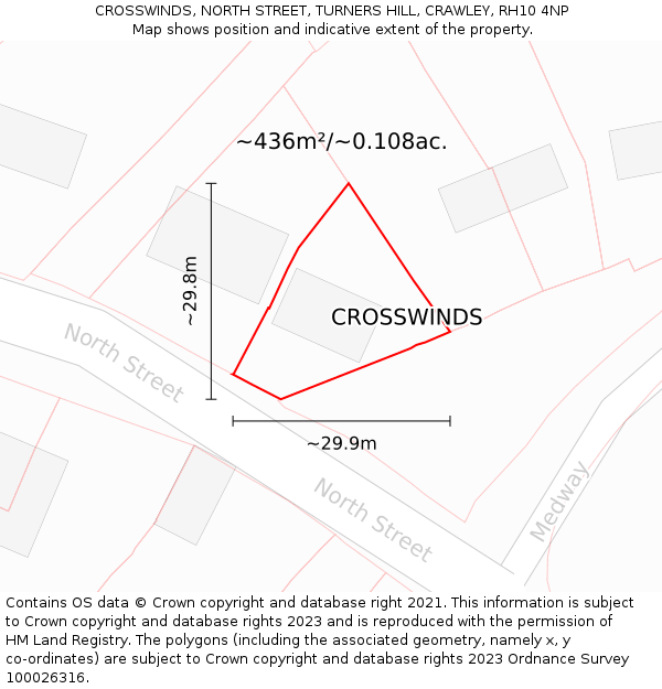 CROSSWINDS, NORTH STREET, TURNERS HILL, CRAWLEY, RH10 4NP: Plot and title map