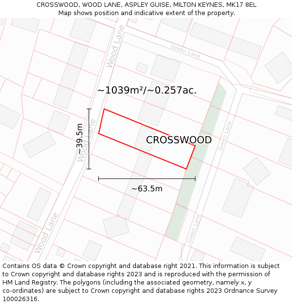 CROSSWOOD, WOOD LANE, ASPLEY GUISE, MILTON KEYNES, MK17 8EL: Plot and title map