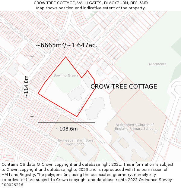 CROW TREE COTTAGE, VALLI GATES, BLACKBURN, BB1 5ND: Plot and title map