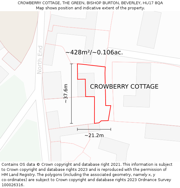 CROWBERRY COTTAGE, THE GREEN, BISHOP BURTON, BEVERLEY, HU17 8QA: Plot and title map