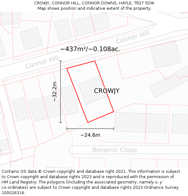 CROWJY, CONNOR HILL, CONNOR DOWNS, HAYLE, TR27 5DW: Plot and title map