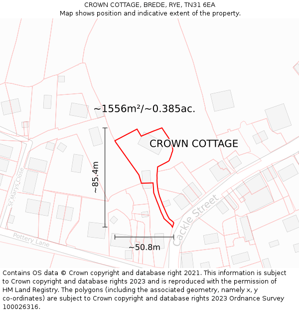 CROWN COTTAGE, BREDE, RYE, TN31 6EA: Plot and title map