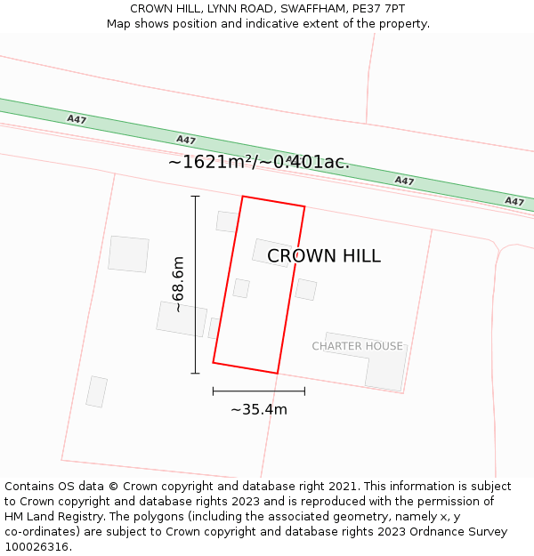 CROWN HILL, LYNN ROAD, SWAFFHAM, PE37 7PT: Plot and title map