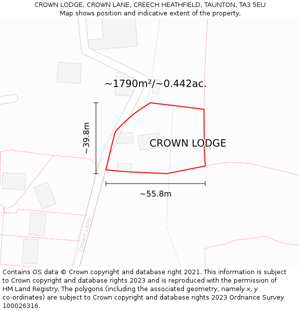 CROWN LODGE, CROWN LANE, CREECH HEATHFIELD, TAUNTON, TA3 5EU: Plot and title map