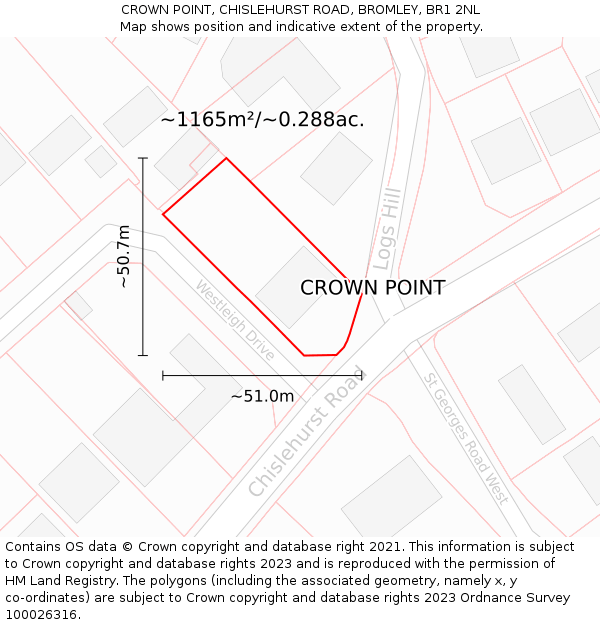 CROWN POINT, CHISLEHURST ROAD, BROMLEY, BR1 2NL: Plot and title map