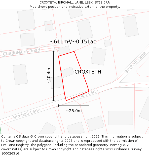 CROXTETH, BIRCHALL LANE, LEEK, ST13 5RA: Plot and title map