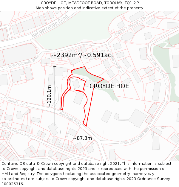 CROYDE HOE, MEADFOOT ROAD, TORQUAY, TQ1 2JP: Plot and title map