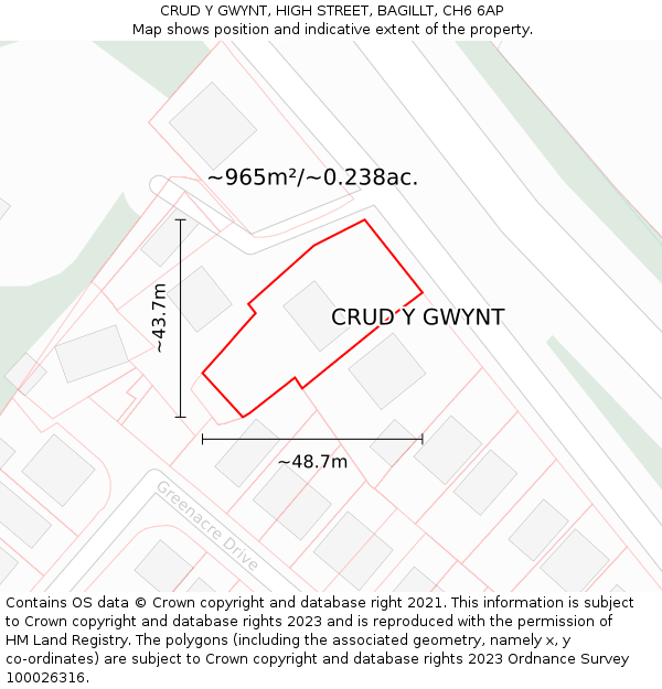 CRUD Y GWYNT, HIGH STREET, BAGILLT, CH6 6AP: Plot and title map