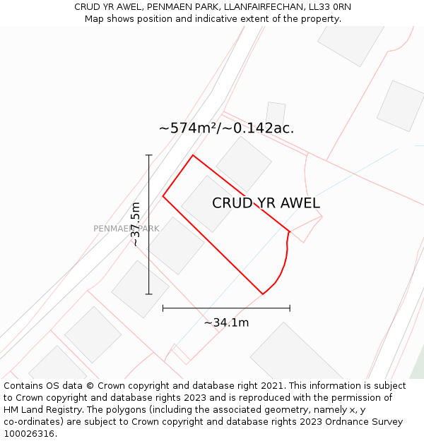 CRUD YR AWEL, PENMAEN PARK, LLANFAIRFECHAN, LL33 0RN: Plot and title map