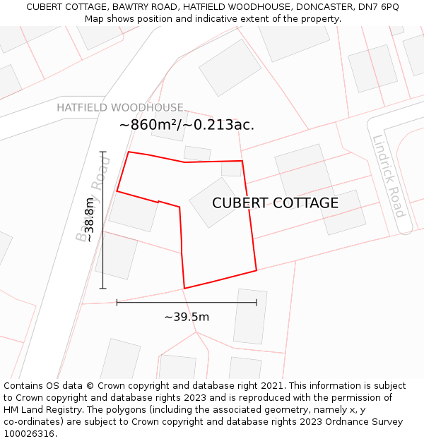 CUBERT COTTAGE, BAWTRY ROAD, HATFIELD WOODHOUSE, DONCASTER, DN7 6PQ: Plot and title map