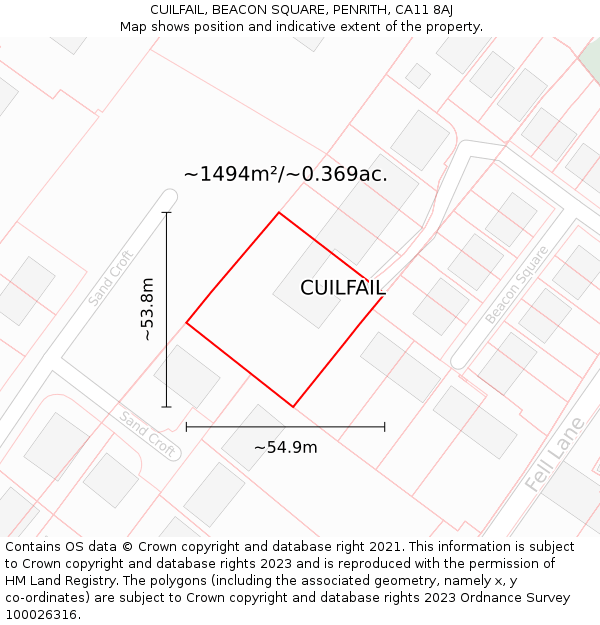 CUILFAIL, BEACON SQUARE, PENRITH, CA11 8AJ: Plot and title map