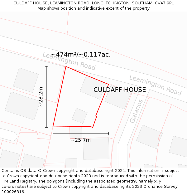 CULDAFF HOUSE, LEAMINGTON ROAD, LONG ITCHINGTON, SOUTHAM, CV47 9PL: Plot and title map