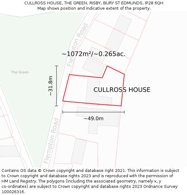 CULLROSS HOUSE, THE GREEN, RISBY, BURY ST EDMUNDS, IP28 6QH: Plot and title map