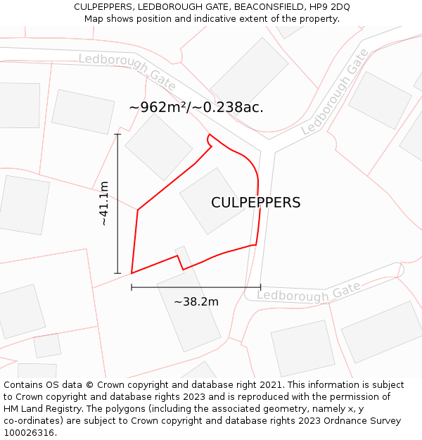 CULPEPPERS, LEDBOROUGH GATE, BEACONSFIELD, HP9 2DQ: Plot and title map