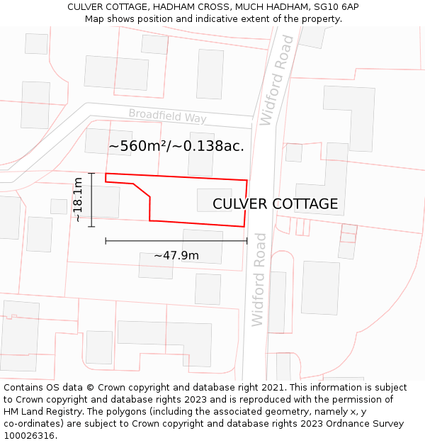 CULVER COTTAGE, HADHAM CROSS, MUCH HADHAM, SG10 6AP: Plot and title map