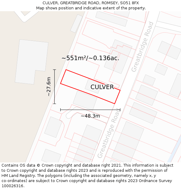 CULVER, GREATBRIDGE ROAD, ROMSEY, SO51 8FX: Plot and title map