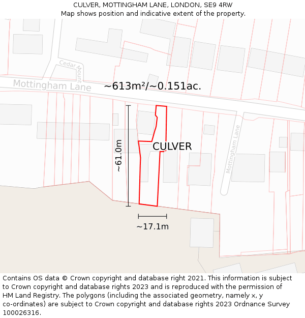 CULVER, MOTTINGHAM LANE, LONDON, SE9 4RW: Plot and title map