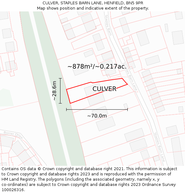 CULVER, STAPLES BARN LANE, HENFIELD, BN5 9PR: Plot and title map