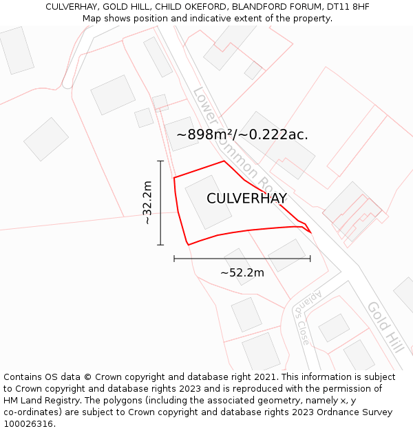 CULVERHAY, GOLD HILL, CHILD OKEFORD, BLANDFORD FORUM, DT11 8HF: Plot and title map