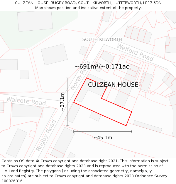CULZEAN HOUSE, RUGBY ROAD, SOUTH KILWORTH, LUTTERWORTH, LE17 6DN: Plot and title map