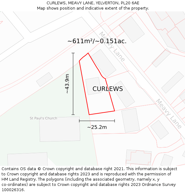 CURLEWS, MEAVY LANE, YELVERTON, PL20 6AE: Plot and title map