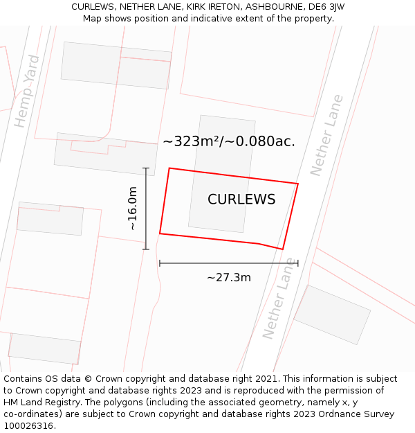 CURLEWS, NETHER LANE, KIRK IRETON, ASHBOURNE, DE6 3JW: Plot and title map