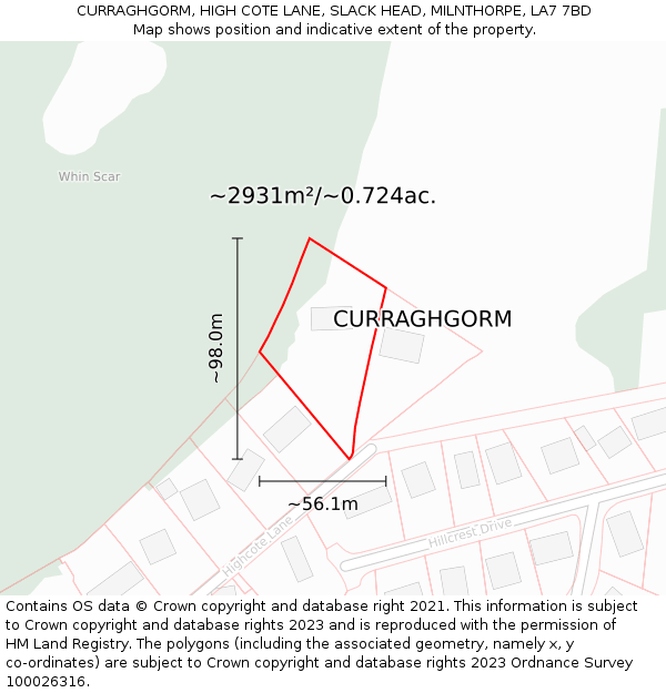 CURRAGHGORM, HIGH COTE LANE, SLACK HEAD, MILNTHORPE, LA7 7BD: Plot and title map