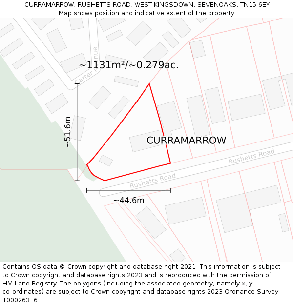 CURRAMARROW, RUSHETTS ROAD, WEST KINGSDOWN, SEVENOAKS, TN15 6EY: Plot and title map