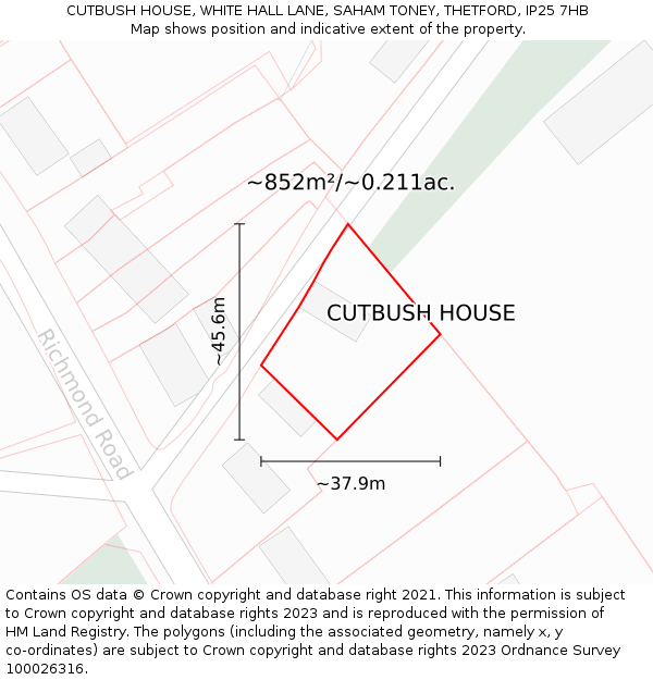 CUTBUSH HOUSE, WHITE HALL LANE, SAHAM TONEY, THETFORD, IP25 7HB: Plot and title map