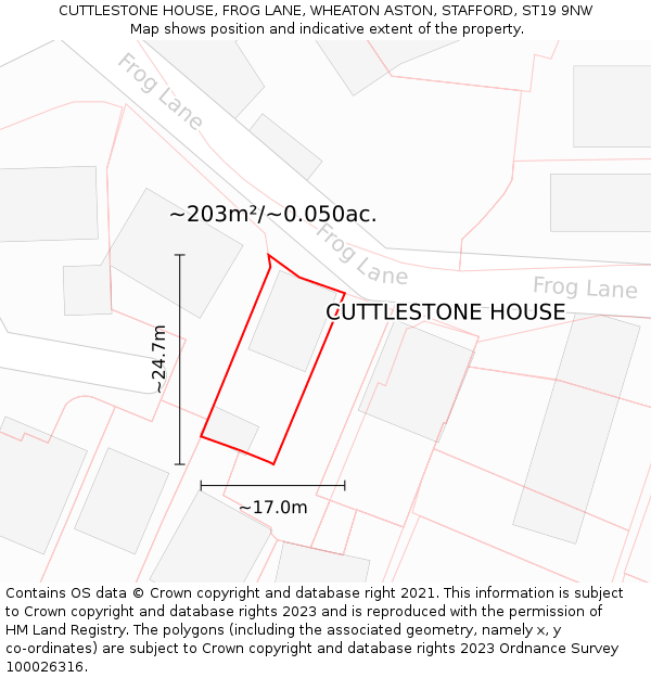 CUTTLESTONE HOUSE, FROG LANE, WHEATON ASTON, STAFFORD, ST19 9NW: Plot and title map