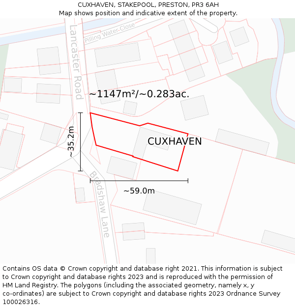 CUXHAVEN, STAKEPOOL, PRESTON, PR3 6AH: Plot and title map
